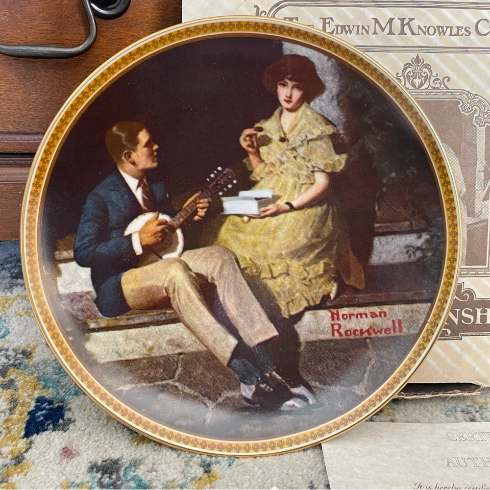 Vintage Norman Rockwell Collectible by Knowles China “Pondering on the Porch”
